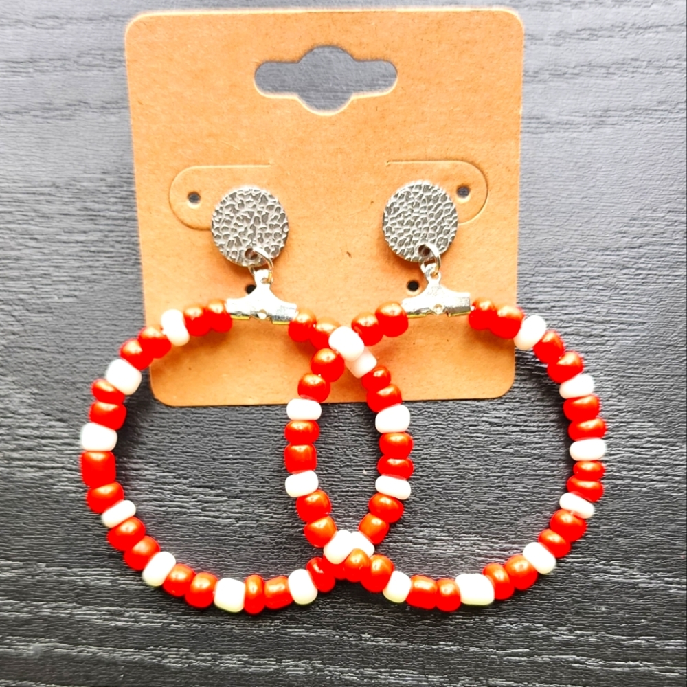 Free w/purchase Red and White Beaded Hoops